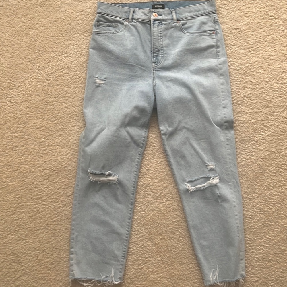Express Mom Jean sz 8 super high rise raw hem